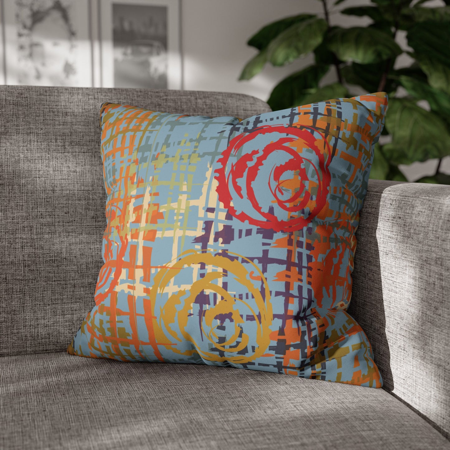 Faux Suede Pillowcase with Abstract print