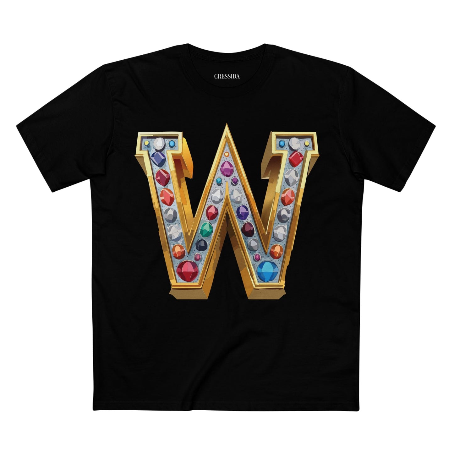 Letter W Graphic Design Tee Unisex 100 Cotton With Antique Gold Letters Artwork T-Shirt