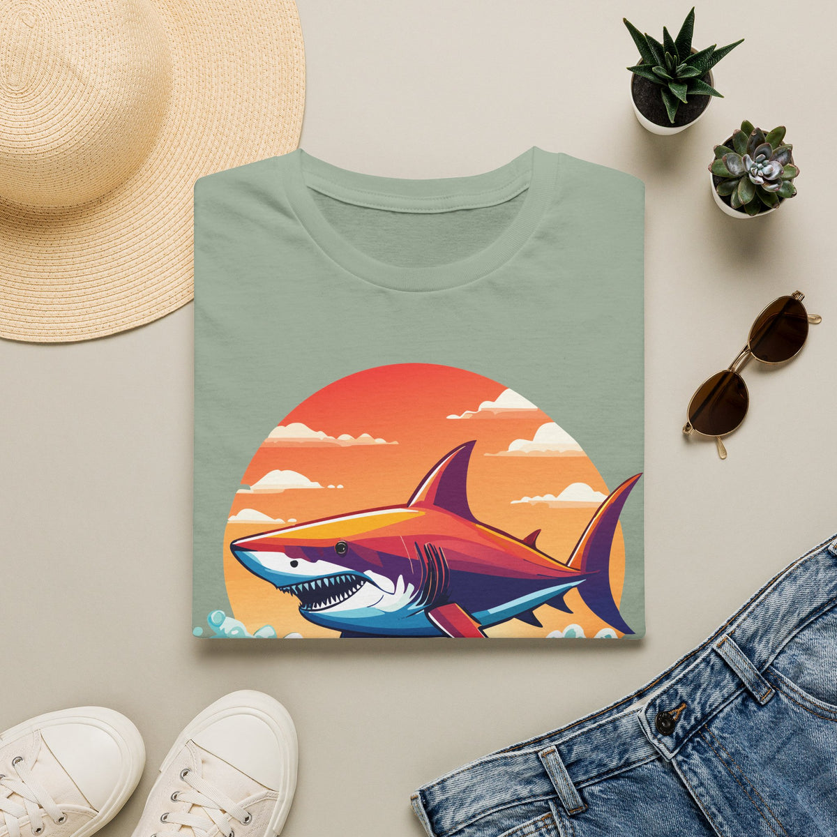 Sunset Shark T-Shirt | Retro Ocean Shark Illustration