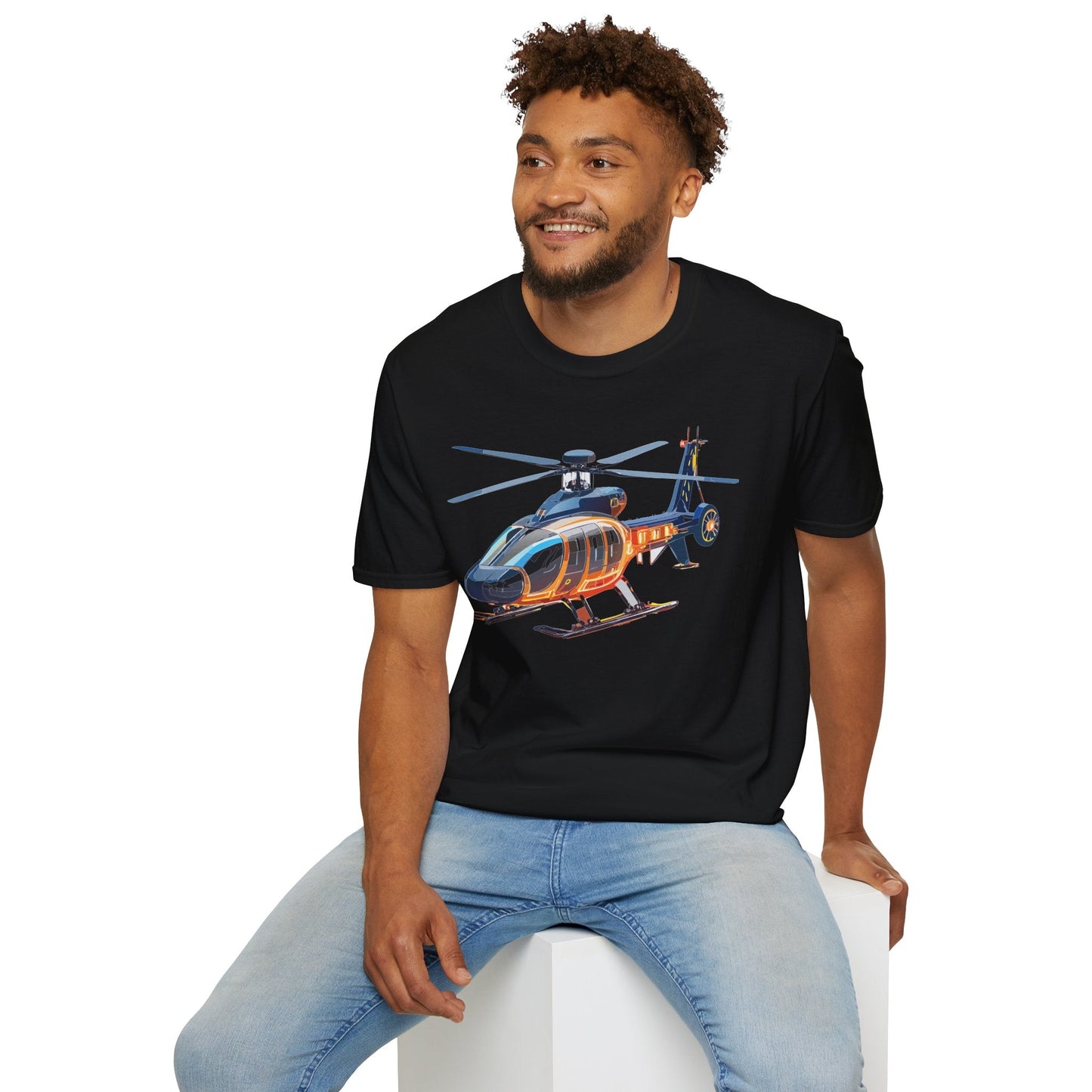 Unisex Helicopter Graphic T Shirt Softstyle 64000 Short Sleeve Chopper Tee For Everyday Comfort