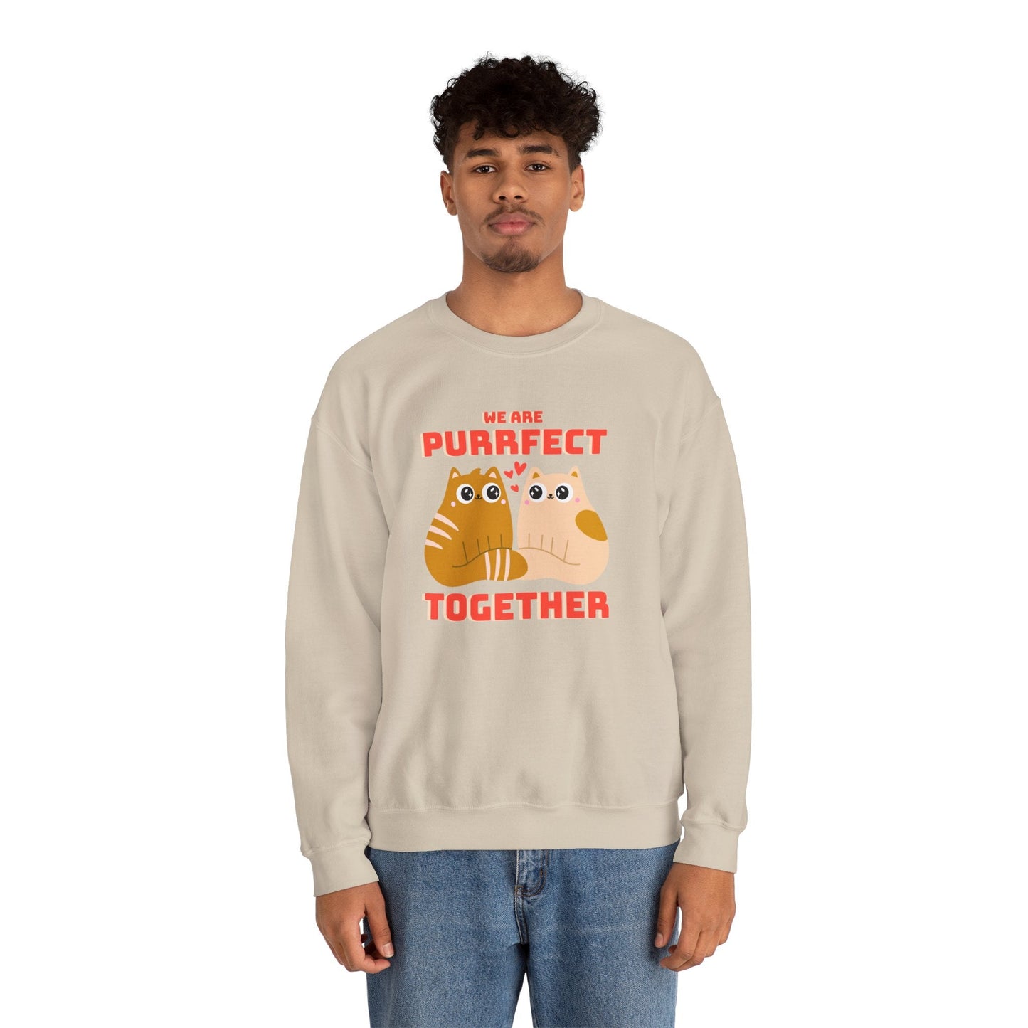 Cat Heart Sweatshirt Unisex 50/50 Cotton-Poly Blend Valentine Gift For Cat Lovers