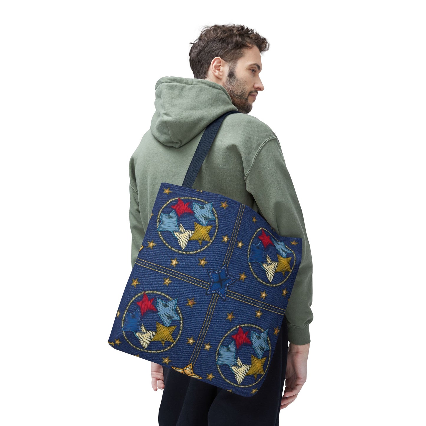 Denim Fabric Imitation Print Unisex Canvas Bag Poly Spun 3 Sizes Tote Bag 181-2