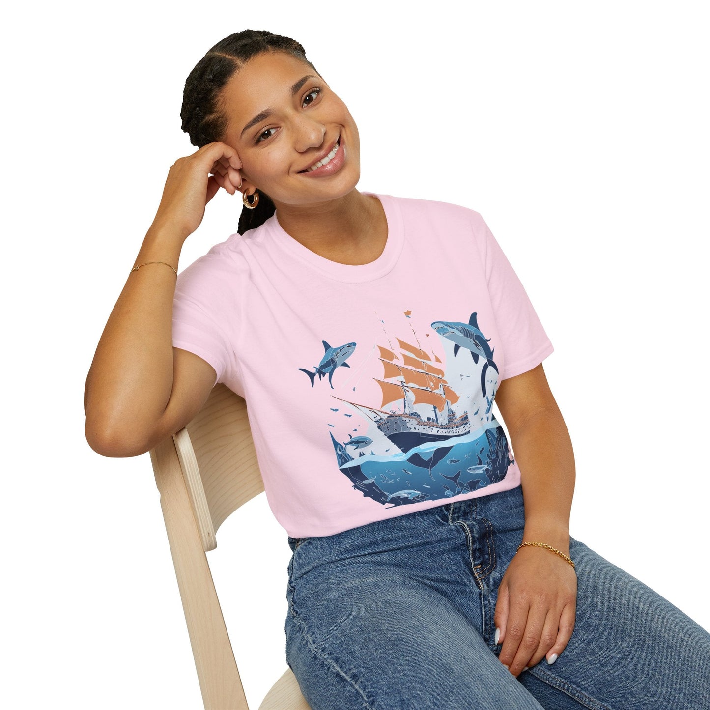Ocean Tee Shirt Unisex Gildan Softstyle 64000 Ring Spun Cotton Art Print Graphic Ocean Design