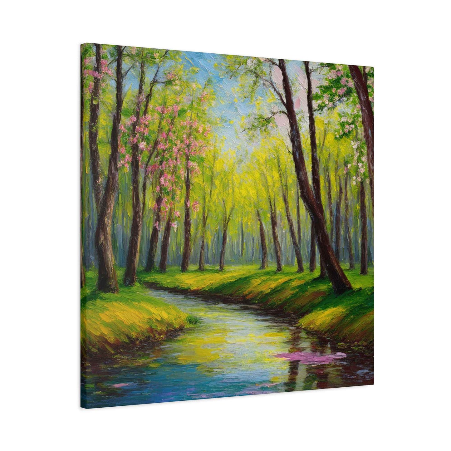 Spring Forest Print Canvas, Oil Paint Print 20x20, 24x24, 30x30, 32x32, 36x36 Art Design Print Pine-Wood Inner Frame MC-98