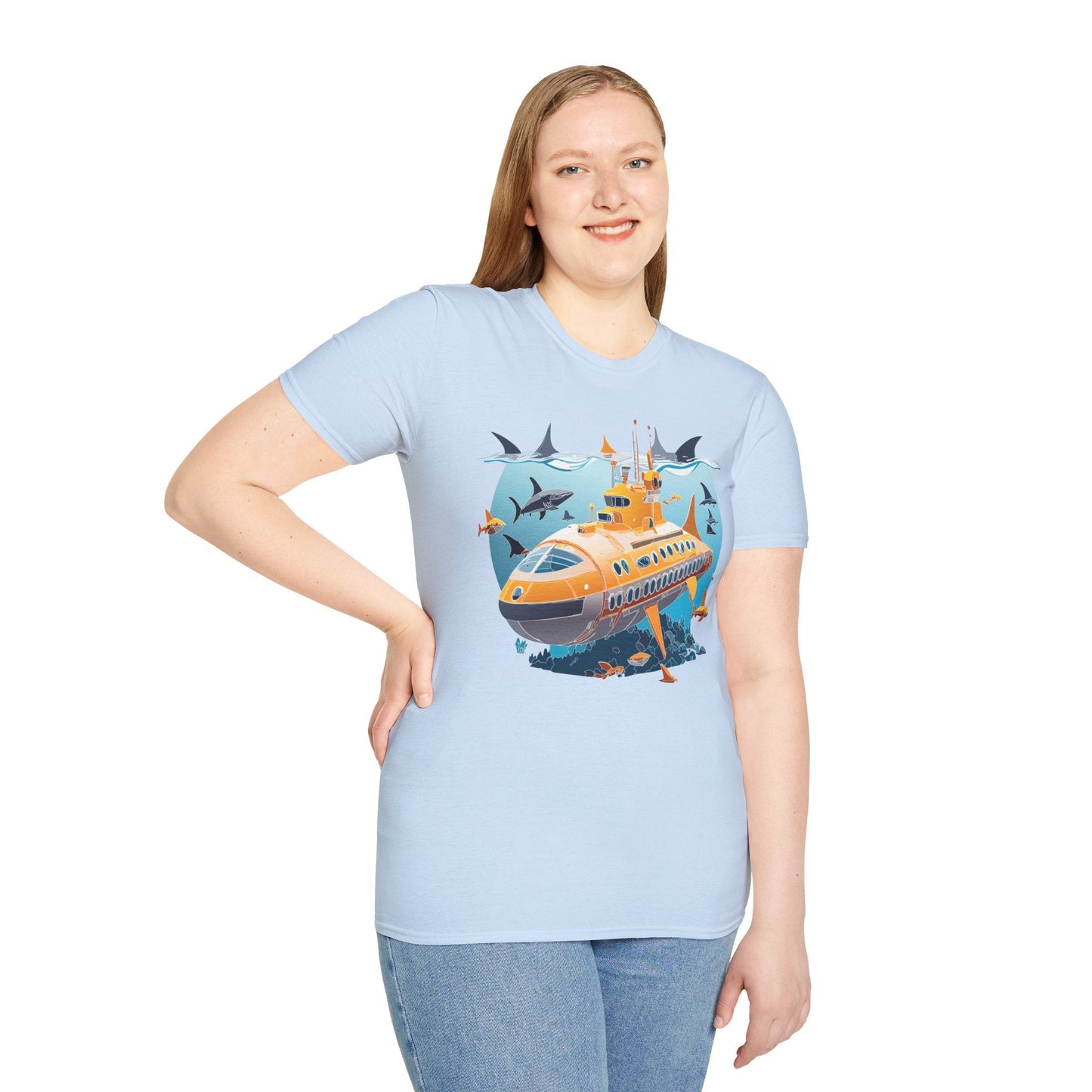 Ocean Themed Unisex Gildan Softstyle 64000 Short Sleeve T Shirt With Ocean Art Design