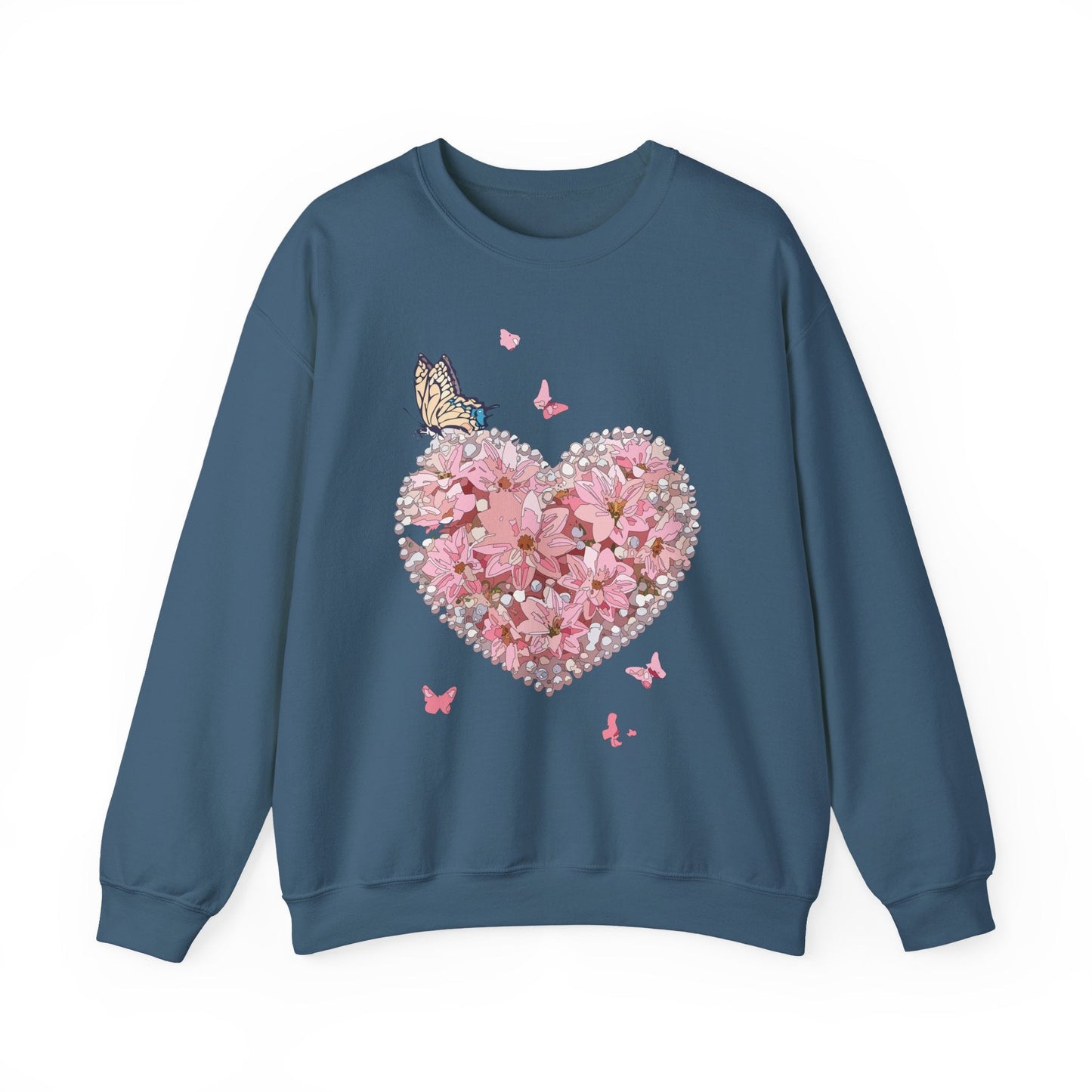 Unisex Floral Heart Sweatshirt with Love Floral Design for Valentines Day Gift Idea