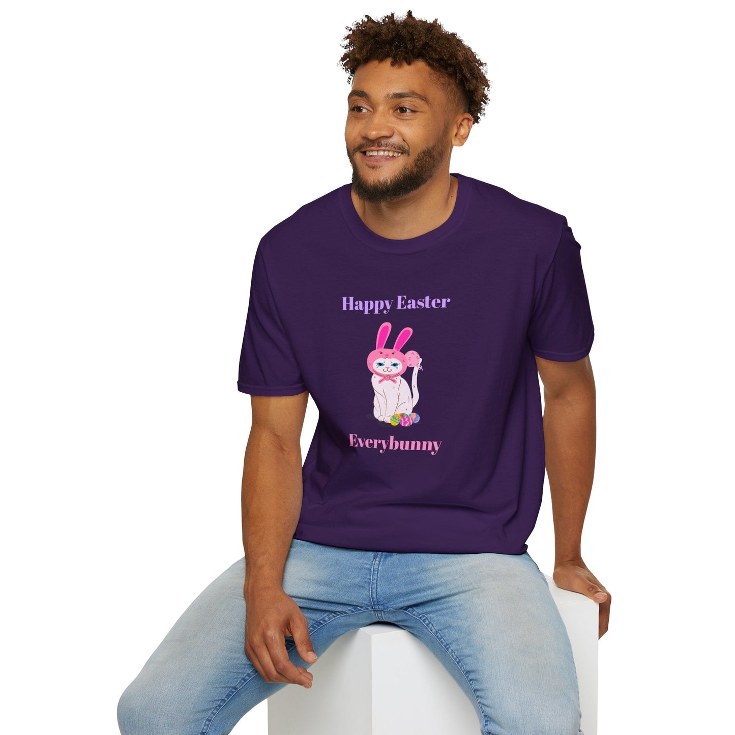 Unisex Easter Bunny T Shirt Softstyle 64000 Tee With Easter Design Print Gildan 100 Percent Ring Spun Cotton