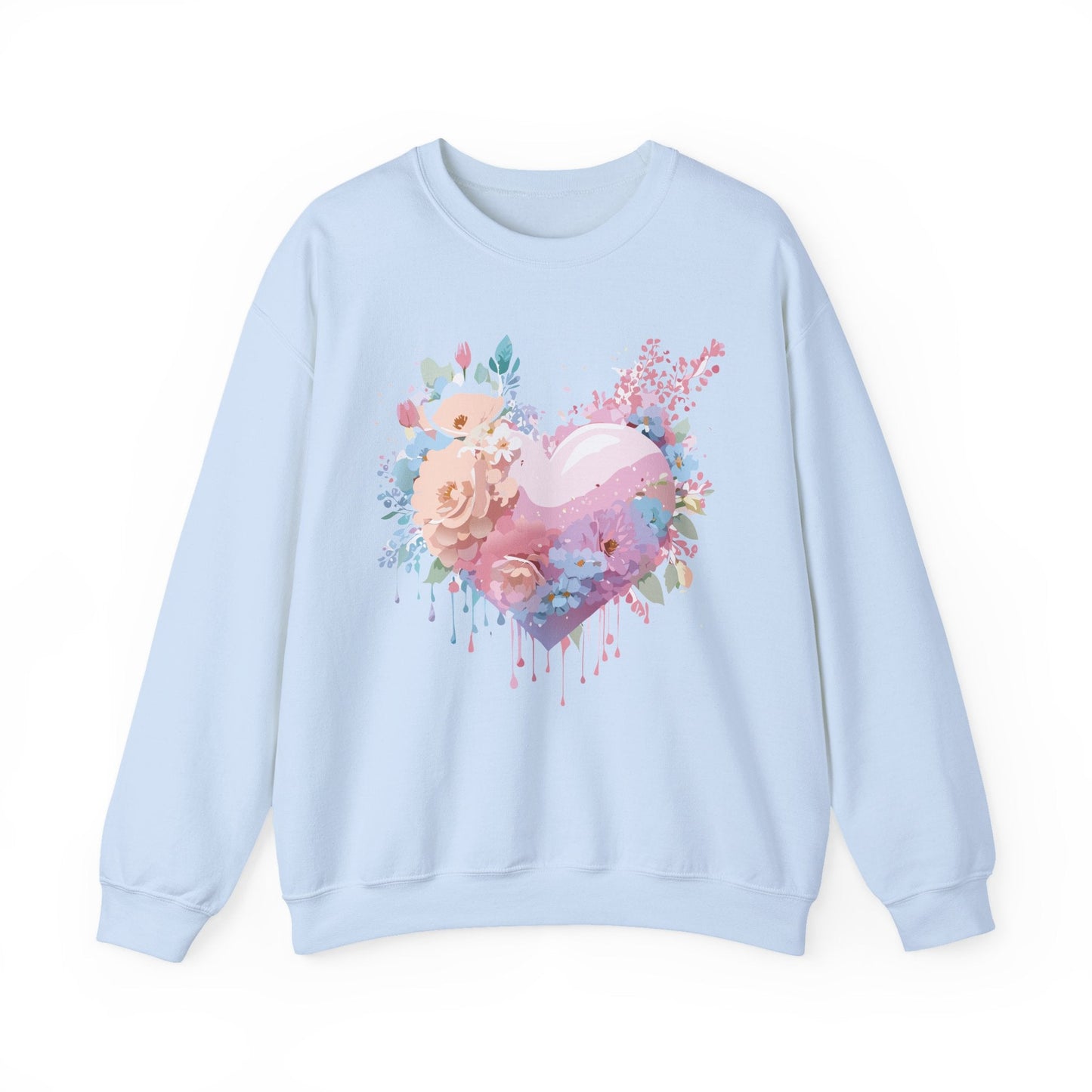 Floral Heart Sweatshirt Unisex Crewneck Valentines Day Floral Love Gildan 18000 Premium