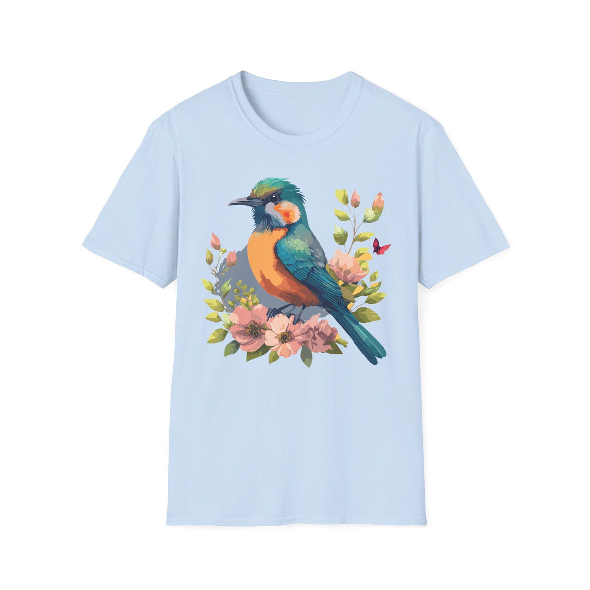 Colorful Bird Illustration T-Shirt | Floral Watercolor Kingfisher
