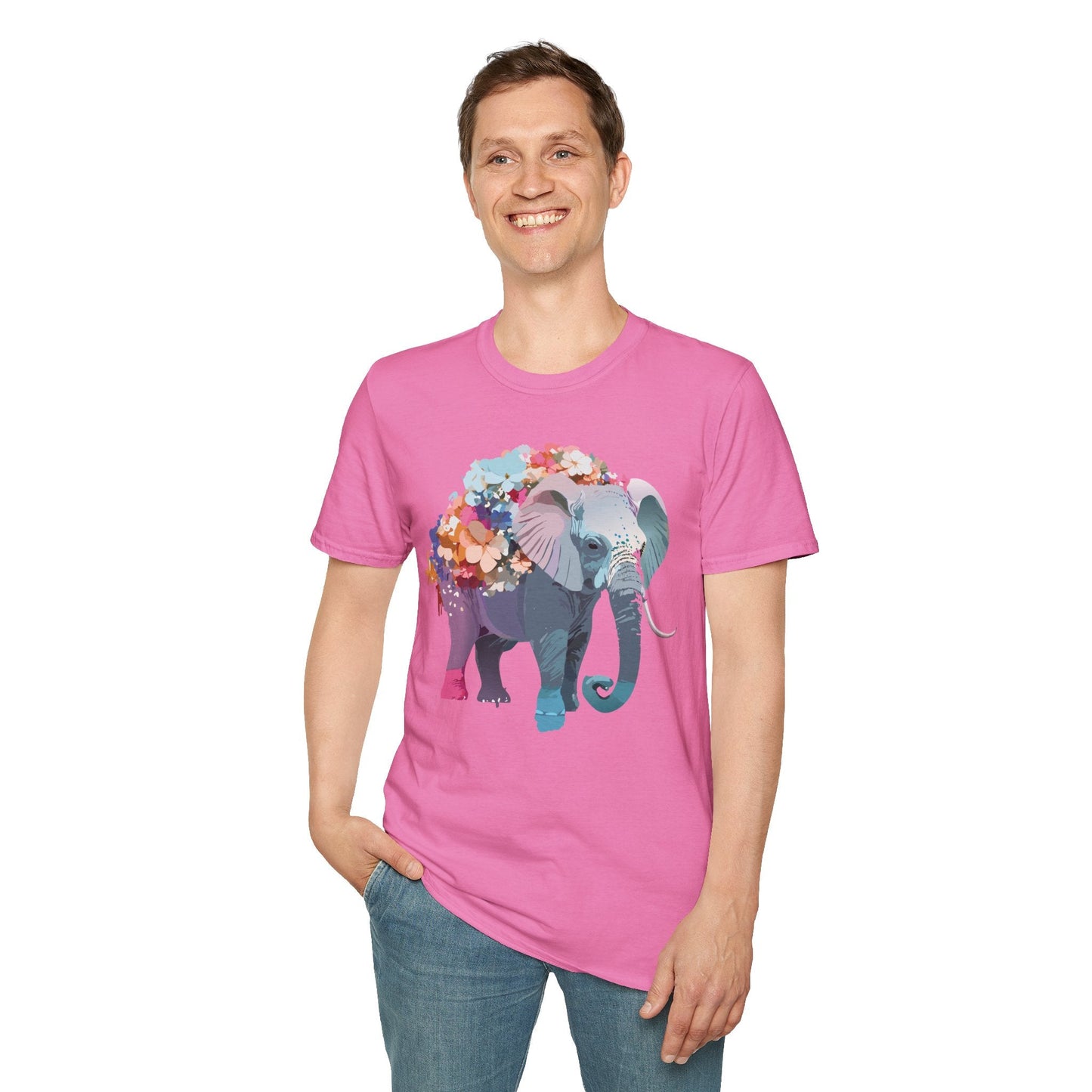 Elephant T Shirt Unisex Softstyle Tee 100 Percent Ring Spun Cotton Animal Design