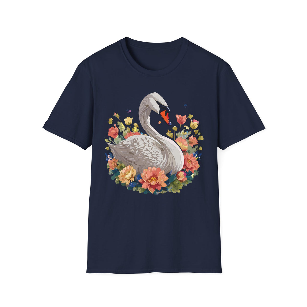Swan with Watercolor Flowers T-Shirt | Floral Swan Illustration