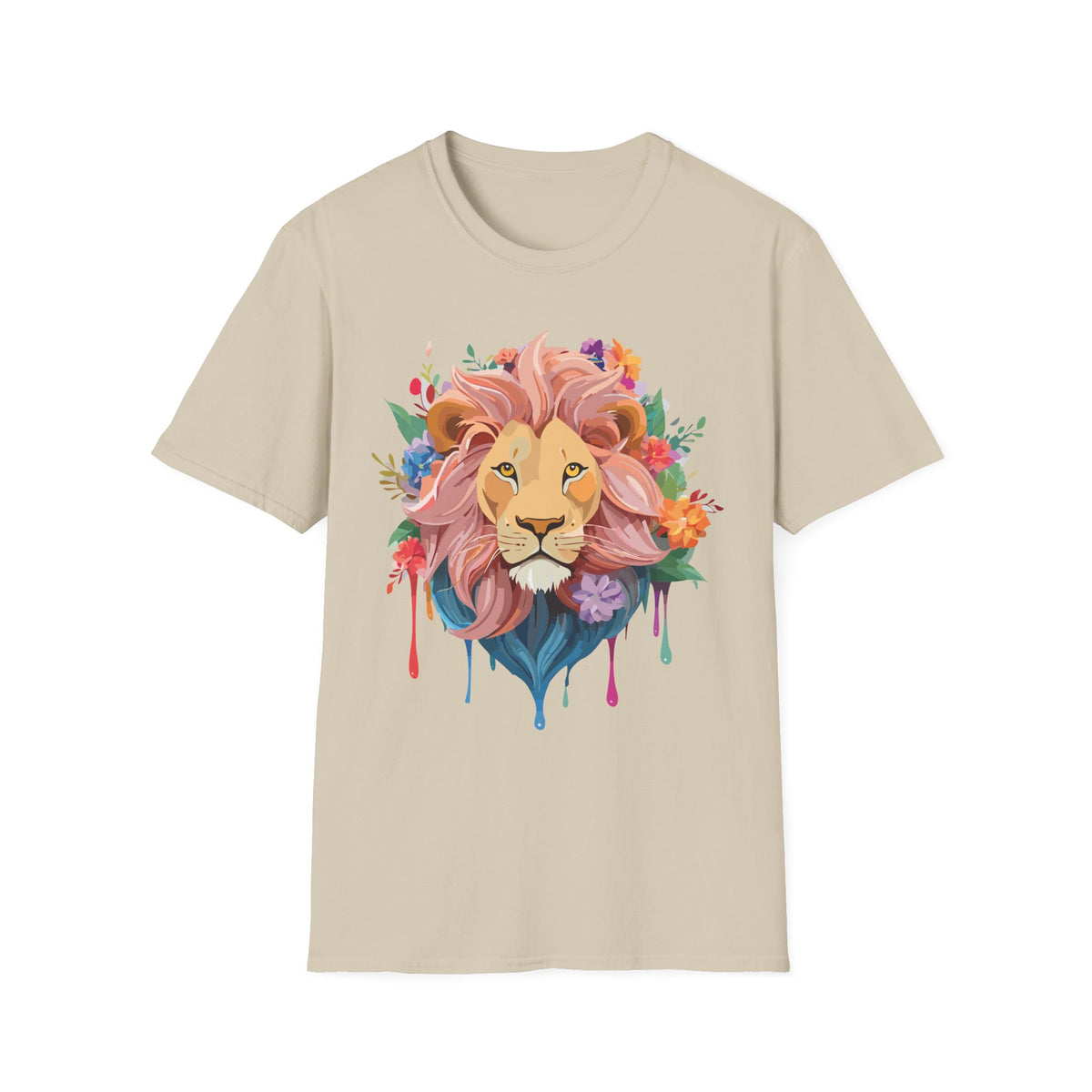 Floral Watercolor Lion T-Shirt | Colorful Mane Illustration