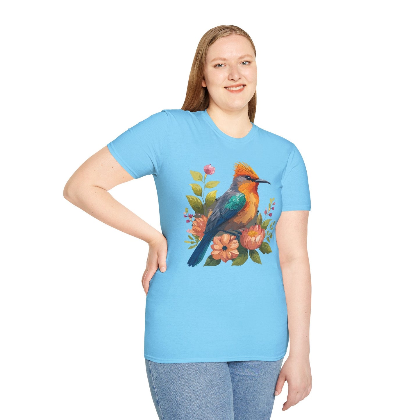 Floral Bird T Shirt For Unisex Wear Gildan Softstyle 64000 100 Percent Cotton Tee