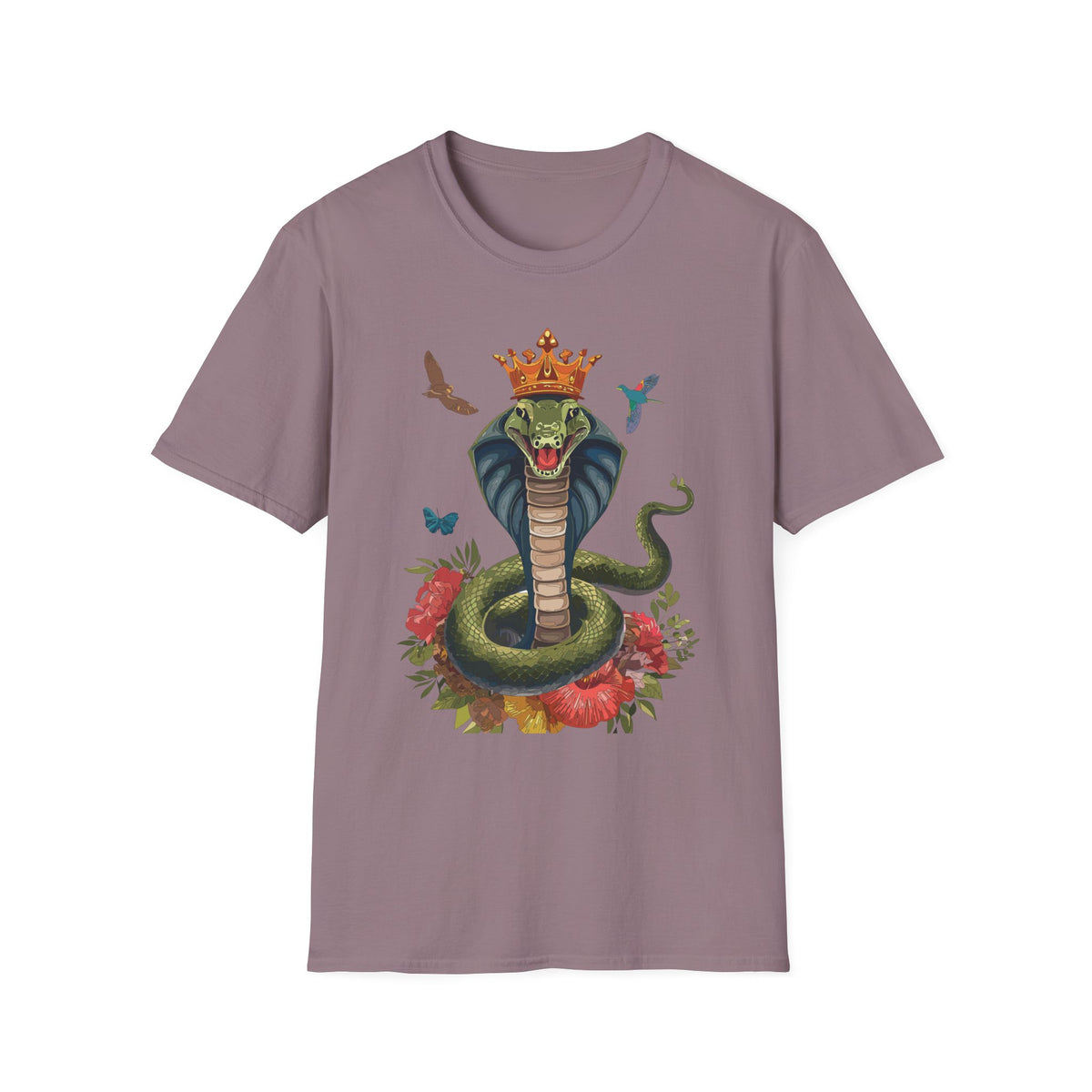 Crowned King Cobra Shirt | Snake Illustration, Floral Accents, Wildlife