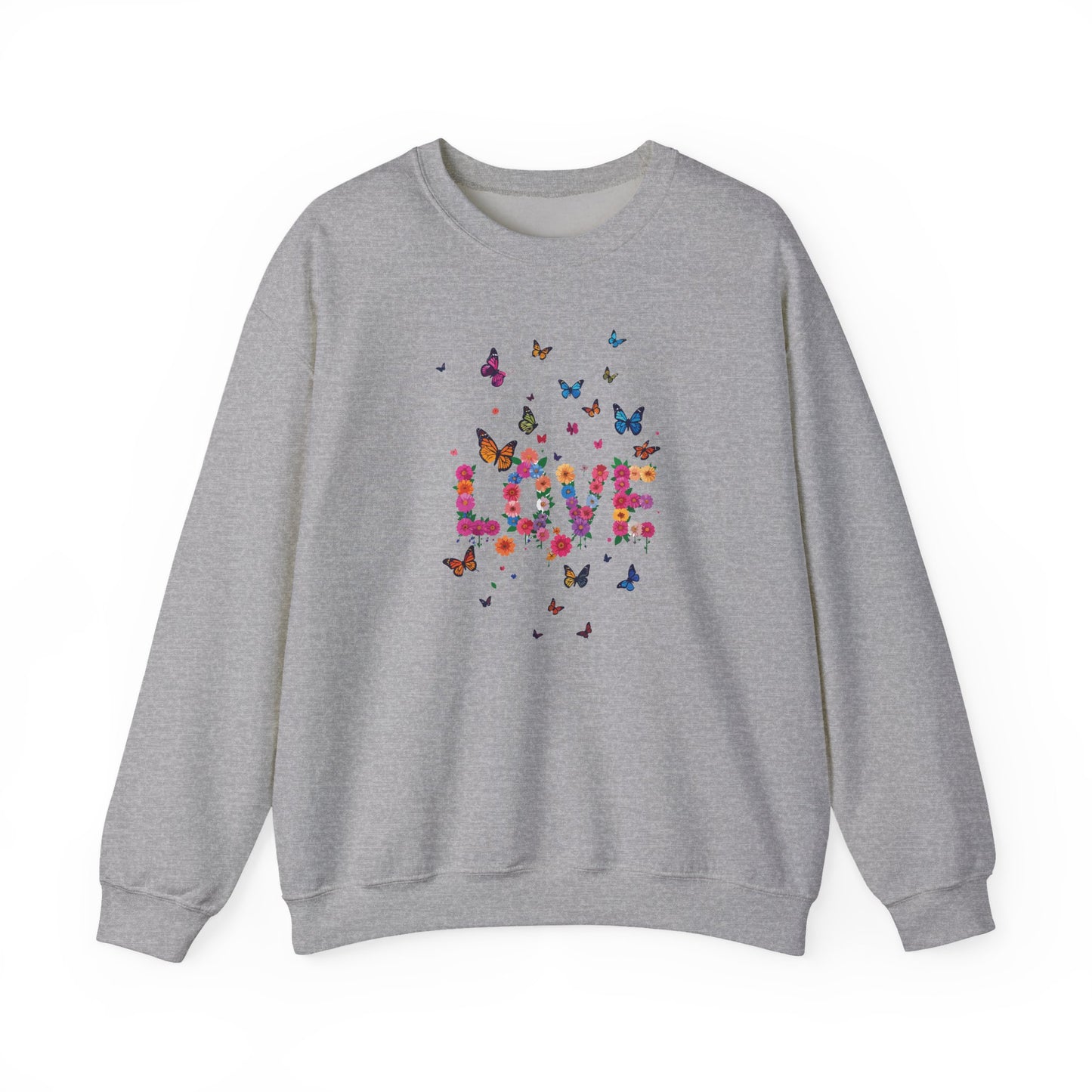 Unisex Floral Love Sweatshirt, Love Floral Sweatshirt, Floral Butterfly Sweatshirt, 50/50 Cotton-Poly Valentine's Day Sweatshirt 08
