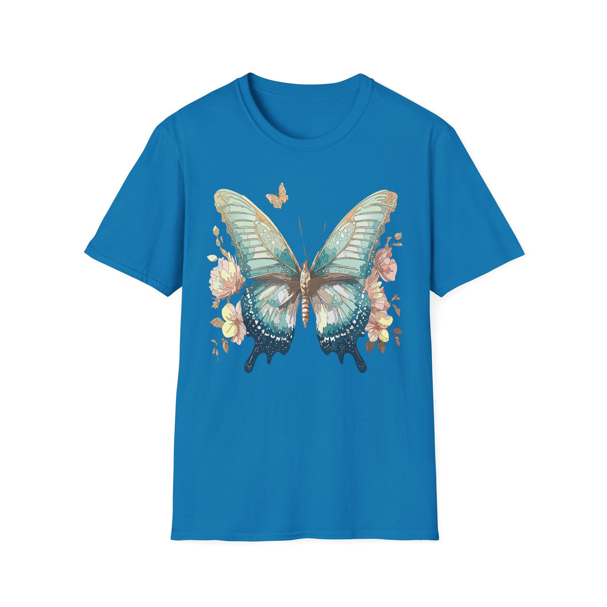 Teal Watercolor Butterfly T-Shirt | Floral Accent, Boho Nature Graphic Tee Unisex 100 Cotton Gildan T-Shirt