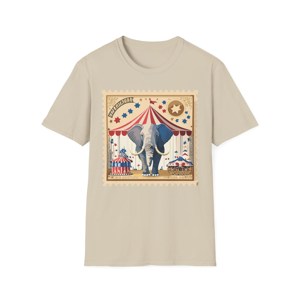 Circus Elephant Poster T-Shirt | Vintage Carnival Tent Stamp Graphic Tee Unisex 100 Cotton Gildan T-Shirt