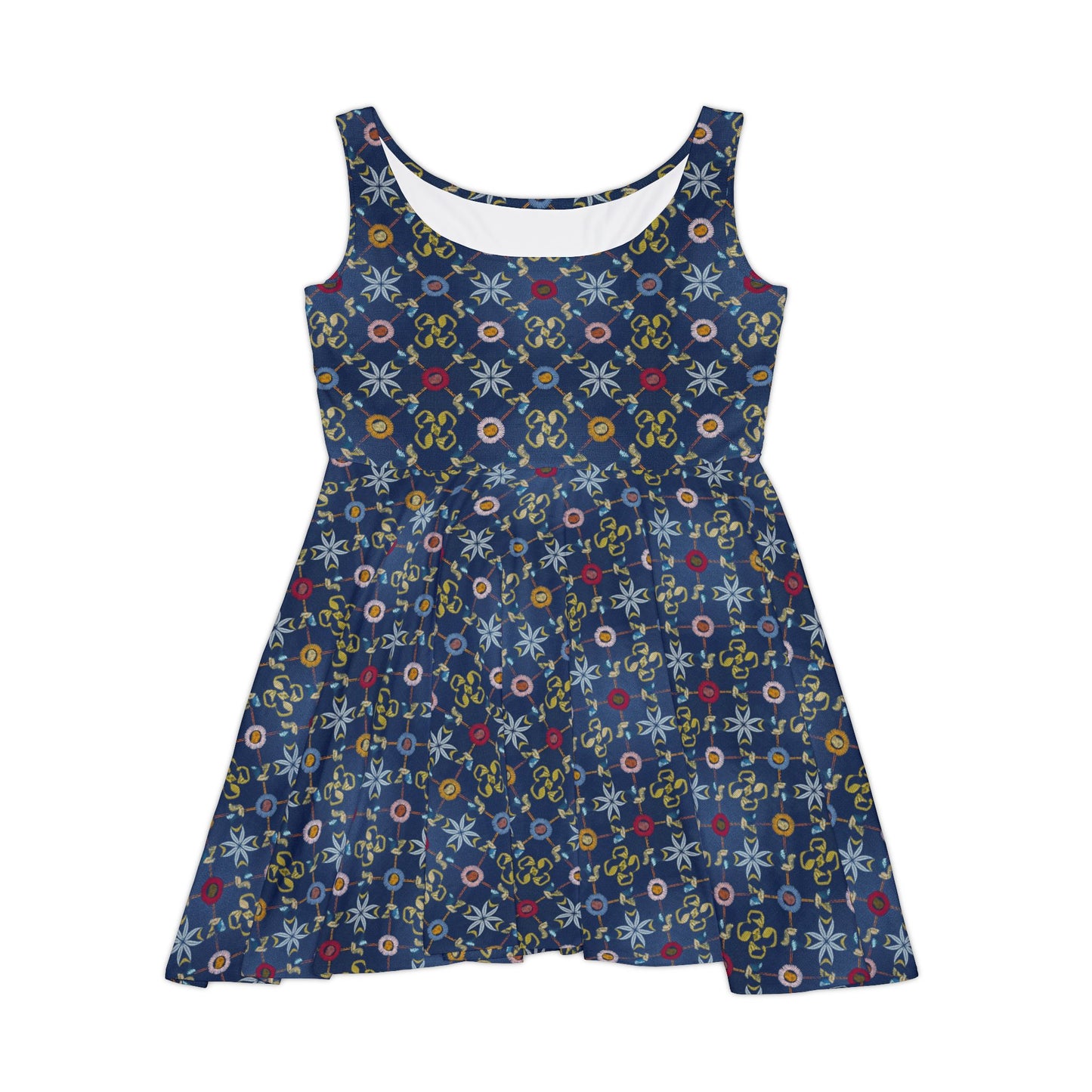 Women Denim Print Skater Dress, Denim Print Poly-Span Dress - 40