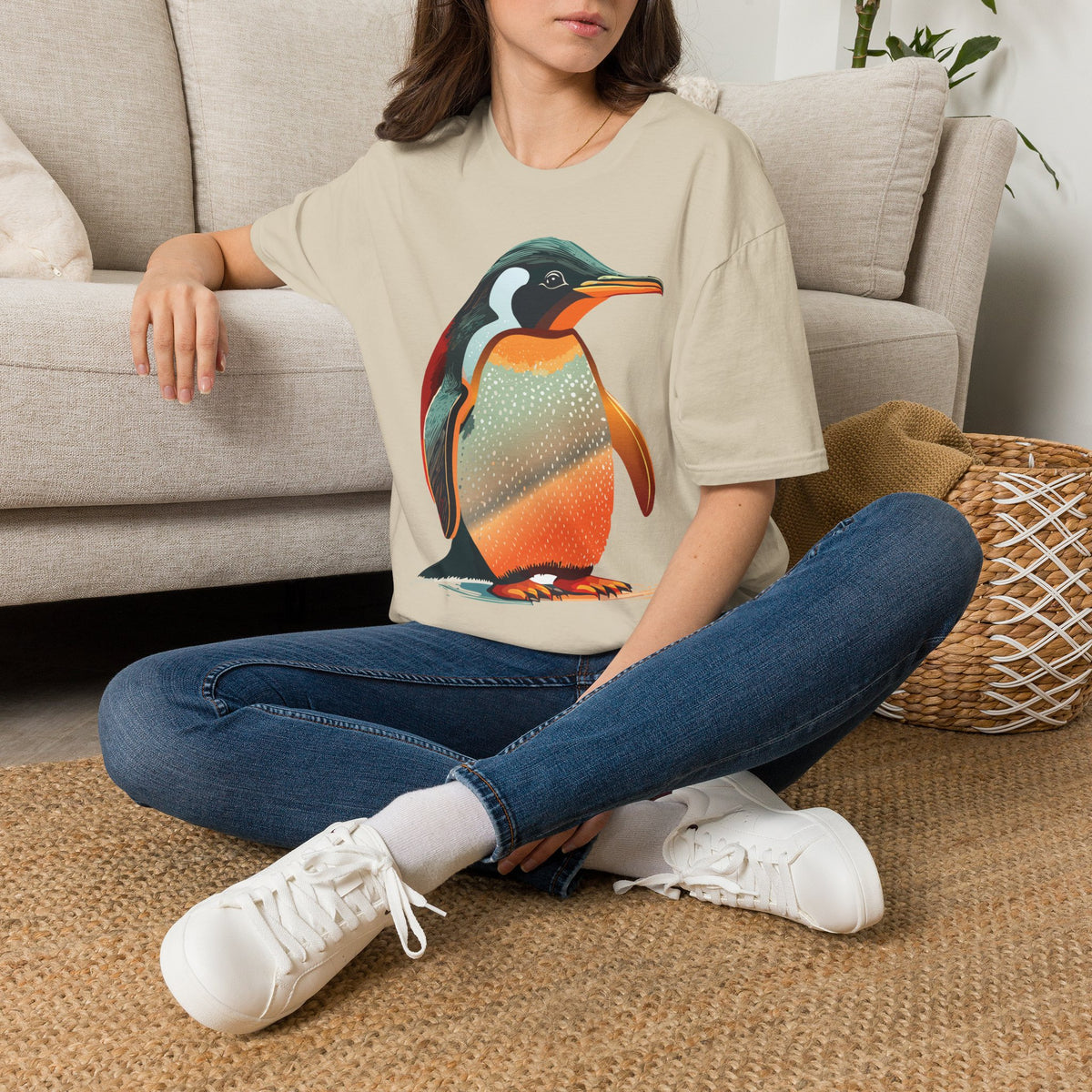 Colorful Penguin Illustration T-Shirt | Vibrant Penguin Artwork