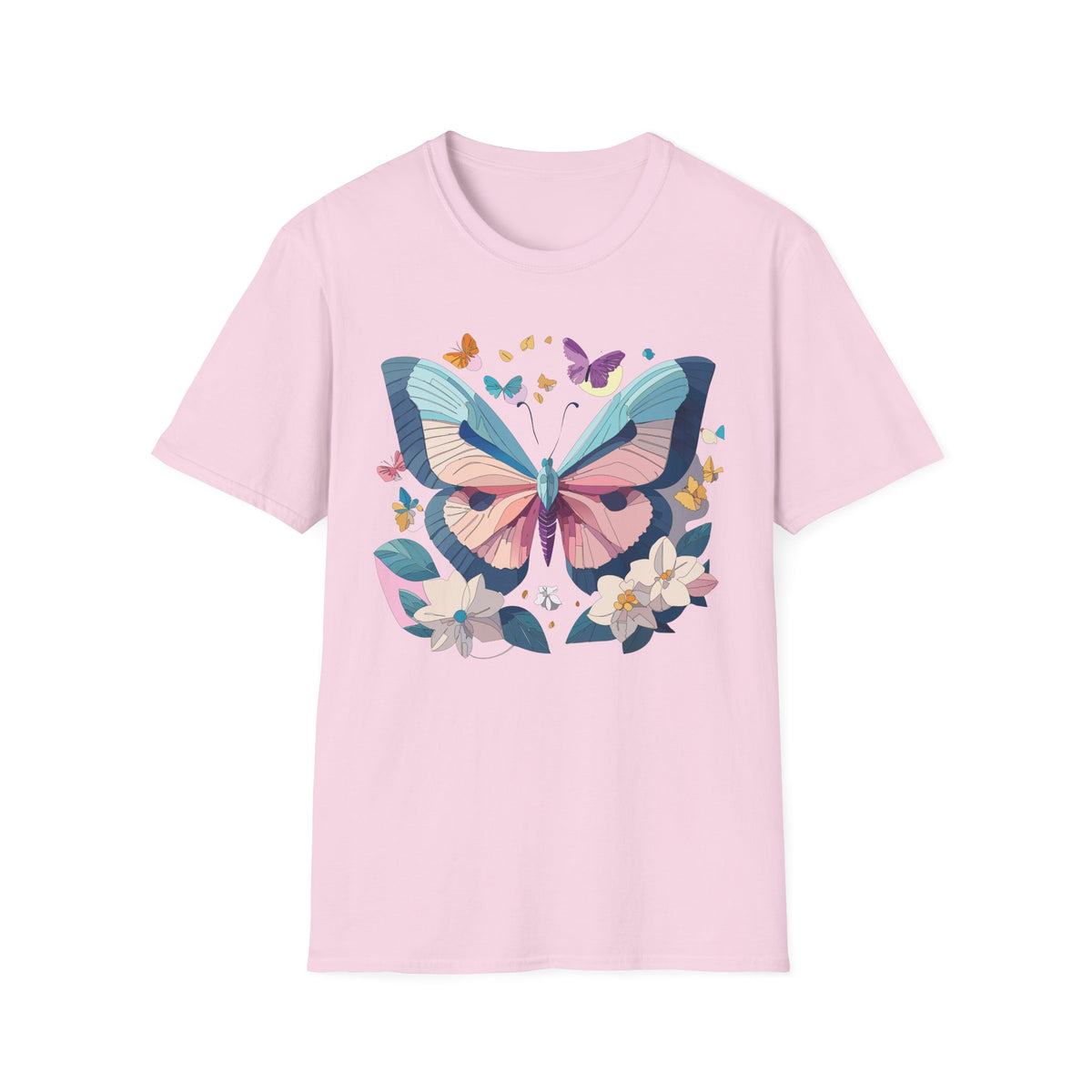 Pastel Butterfly Floral Moths Graphic Design Unisex 100 Cotton Gildan T-Shirt
