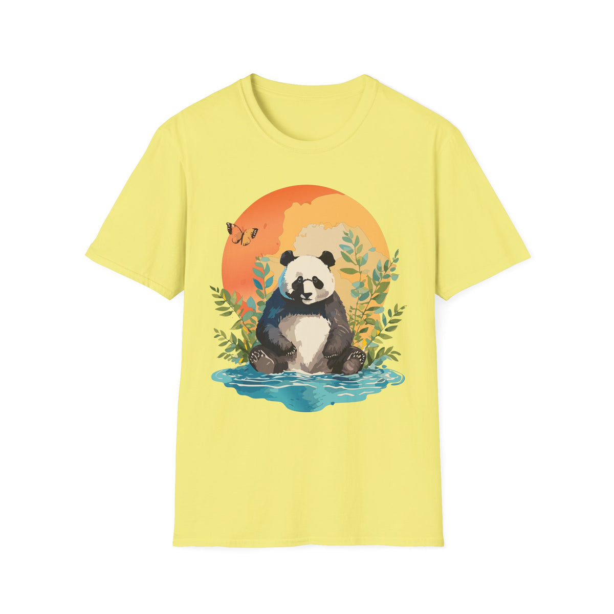 Panda Sunset Illustration T-Shirt | Cute Panda Nature Tee