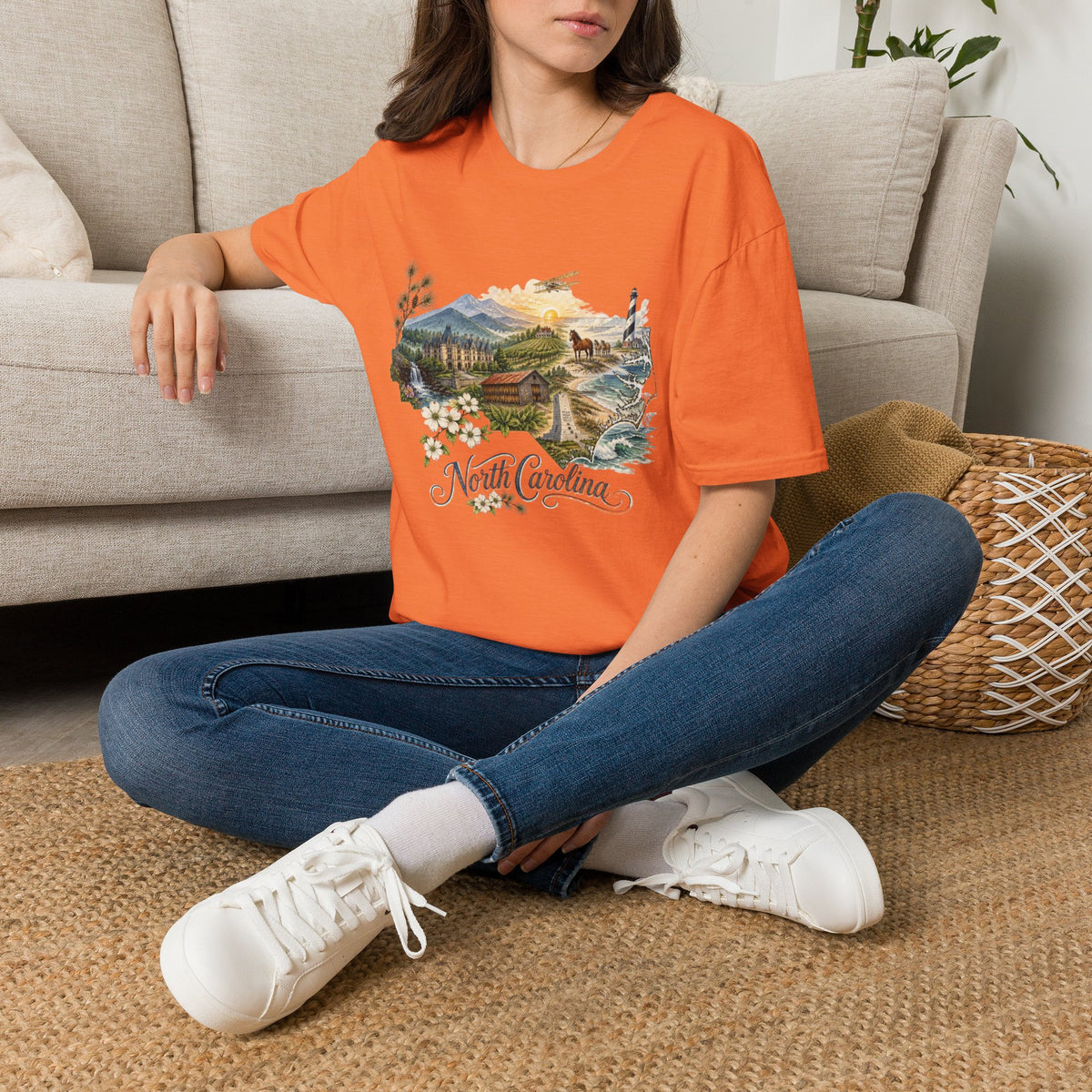 North Carolina State Travel Tourist Graphic Design Unisex 100 Cotton Gildan T-Shirt