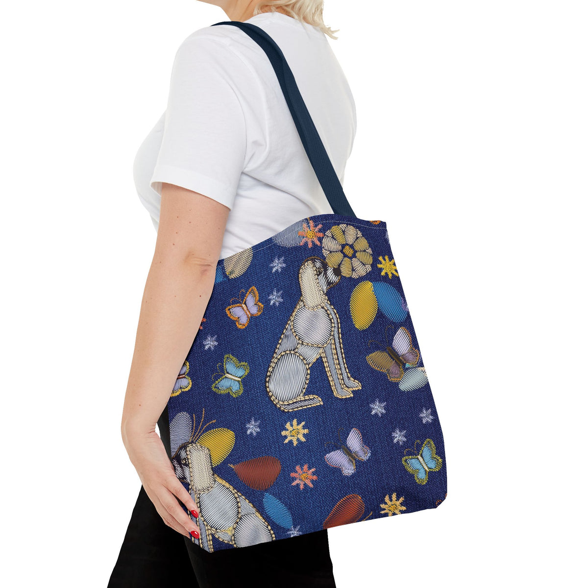 Denim Fabric Imitation Print Unisex Canvas Bag Poly Spun 3 Sizes Tote Bag 191-2