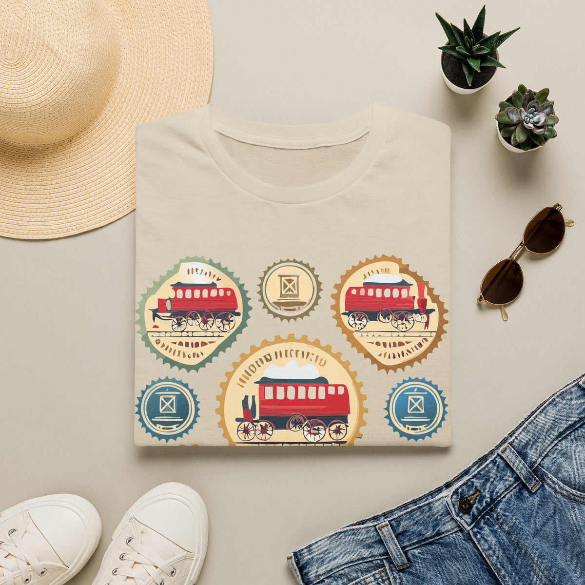 Vintage Trolley Badges T-Shirt | Retro Streetcar Emblems Graphic Tee Unisex 100 Cotton Gildan T-Shirt