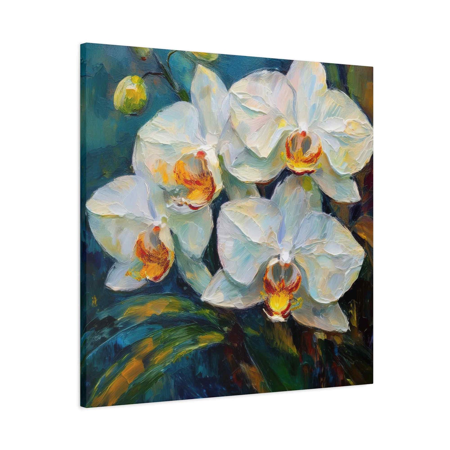 White Orchids Print Canvas, Floral Oil Paint Print 20x20, 24x24, 30x30, 32x32, 36x36 Art Design Pine-Wood Inner Frame MC-135