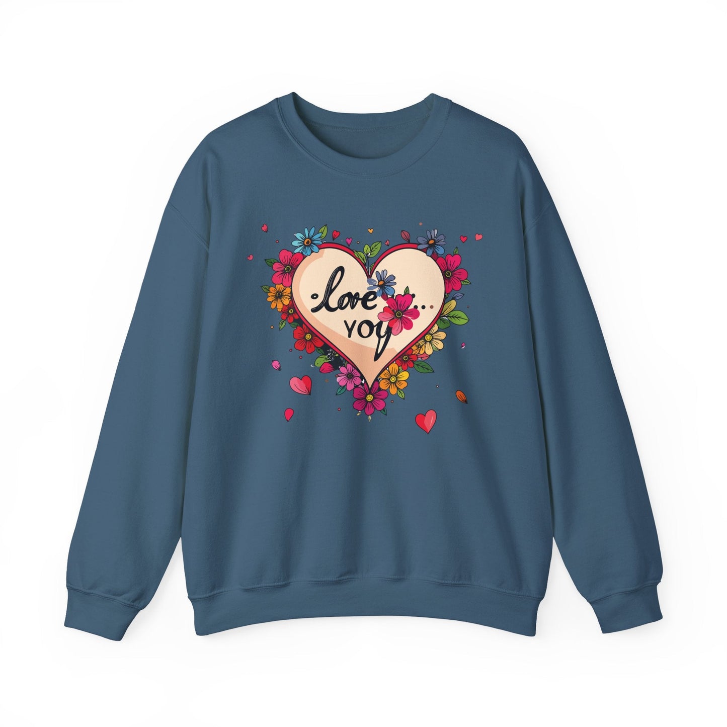 Floral Heart Love Sweatshirt Floral Heart Valentines Day Unisex Crewneck Fifty Fifty Cotton Polyester