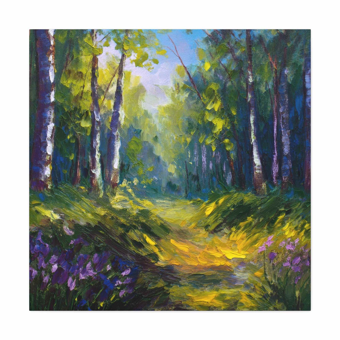 Summer Forest Print Canvas, Oil Paint Print 20x20, 24x24, 30x30, 32x32, 36x36 Art Design Print Pine-Wood Inner Frame MC-89