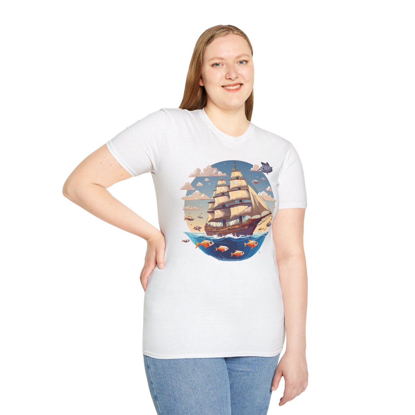 Nautical Ship Frigate Vessel T Shirt Unisex Premium Softstyle Cotton Tee Gildan 64000