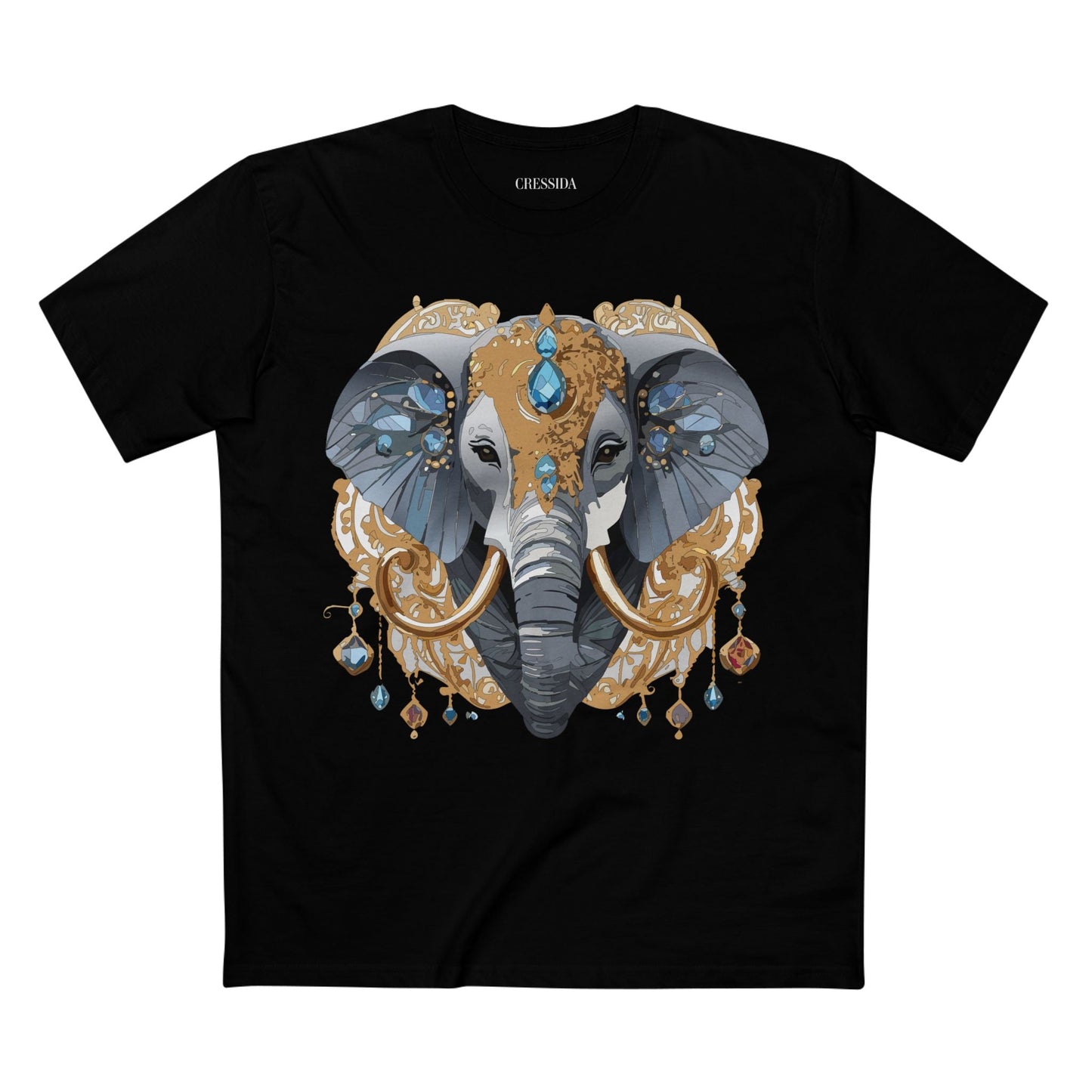 Elephant Graphic Unisex 100 Cotton Tee With Unique Animal Golden Medallion Art Design 39