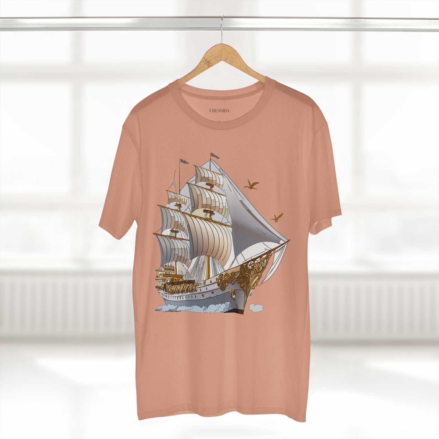 Ship Graphic Unisex 100 Cotton T-Shirt with Gold Frigate Art Design 16