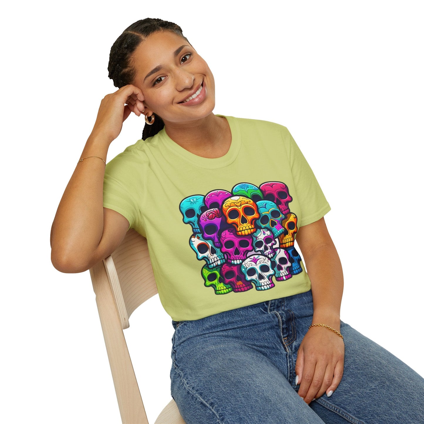 Unisex Skull Tee Shirt With Skeleton Design Gildan Softstyle 64000 100 Percent Ring Spun Cotton