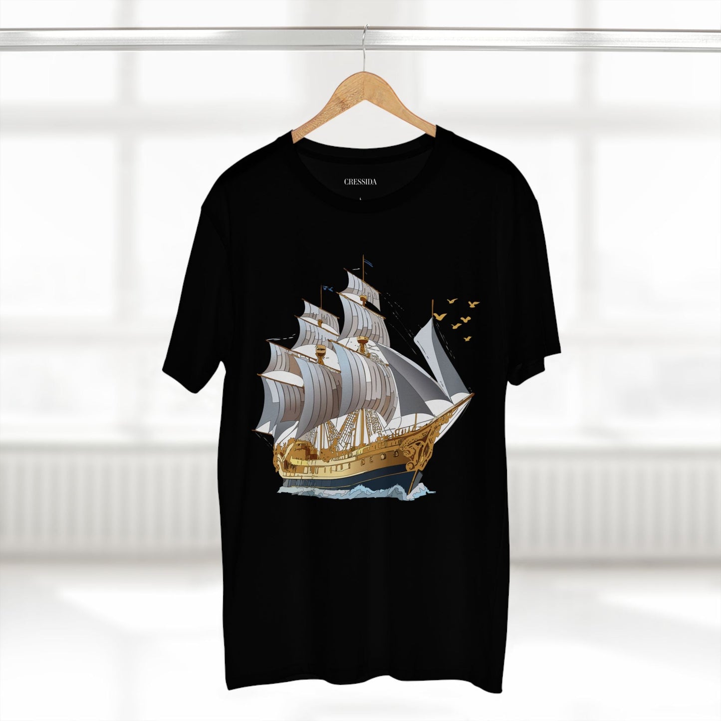 Ship Graphic Unisex 100 Cotton T-Shirt with Gold Frigate Art Design 14