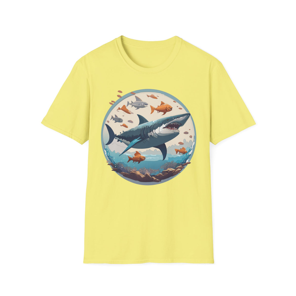 Great White Shark Circle Illustration T-Shirt | Ocean Fish Graphic Tee