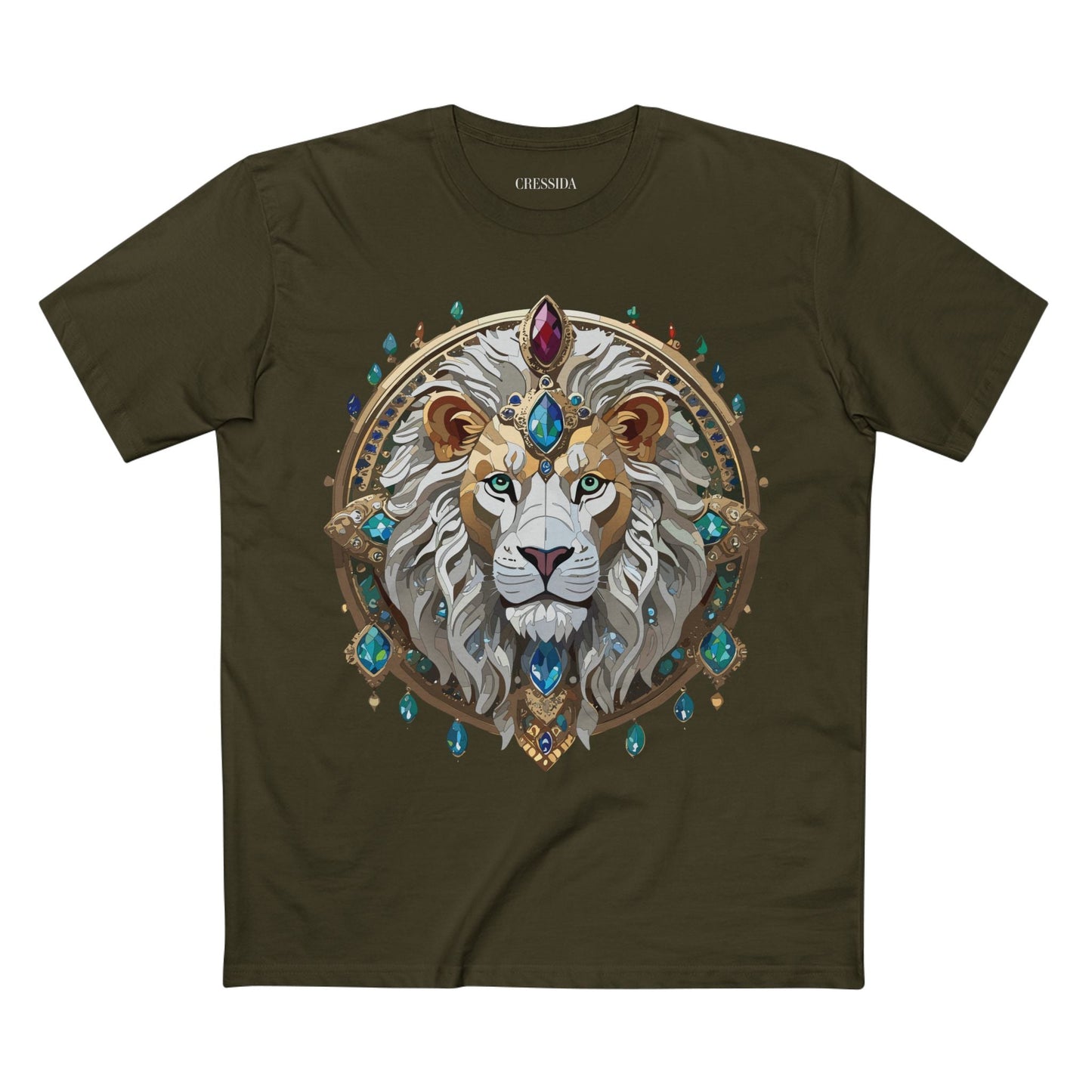 Lion Graphic Unisex 100 Cotton Tee With Unique Animal Golden Medallion Art Design 60