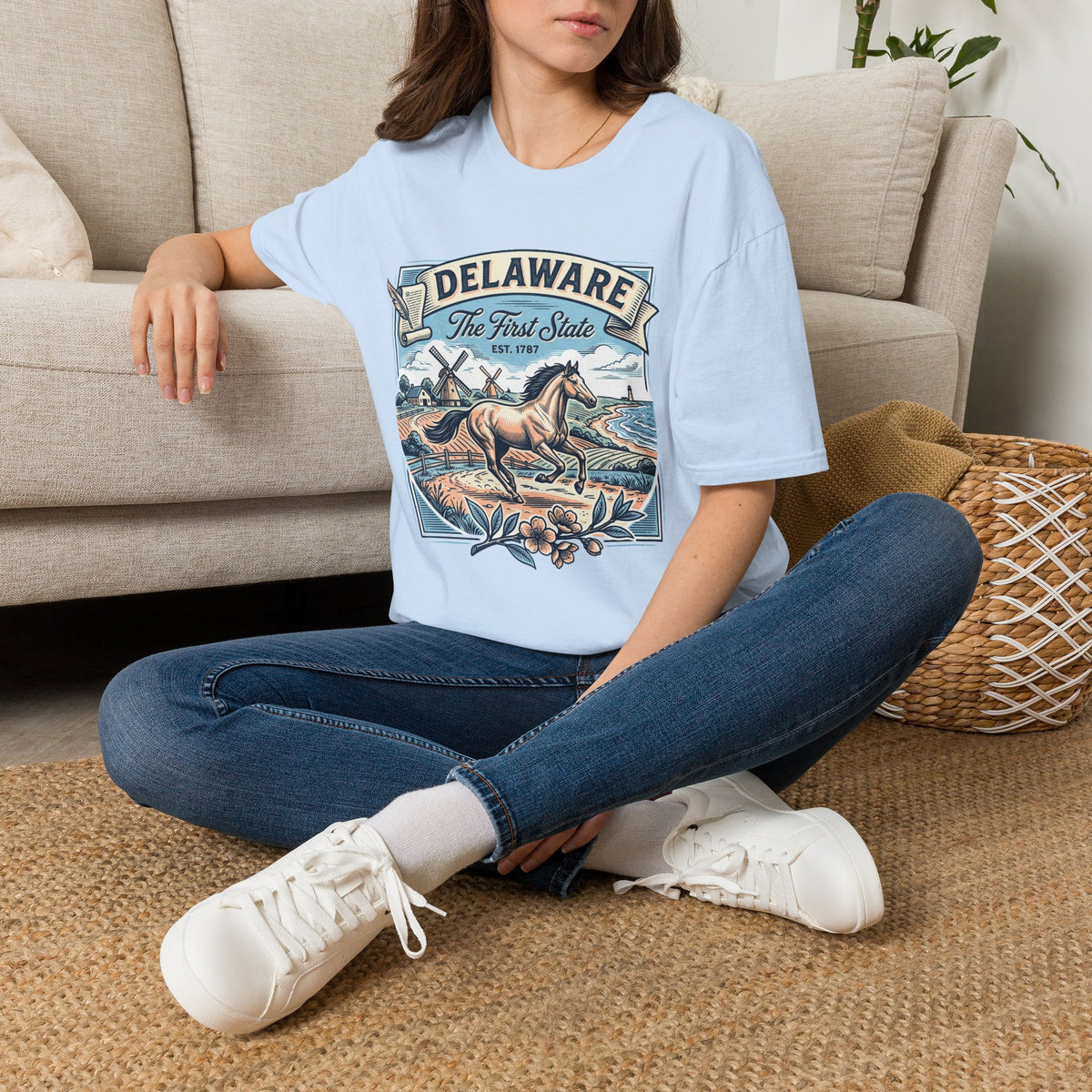 Delaware 'The First State' Scenic Travel Tourist Graphic Tee Unisex 100 Cotton Gildan T-Shirt