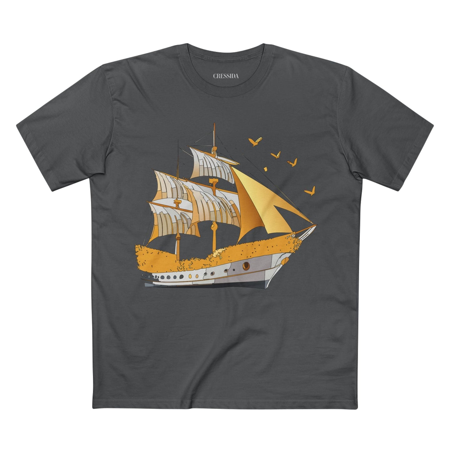 Ship Graphic Unisex 100 Cotton T-Shirt with Gold Frigate Art Design 20