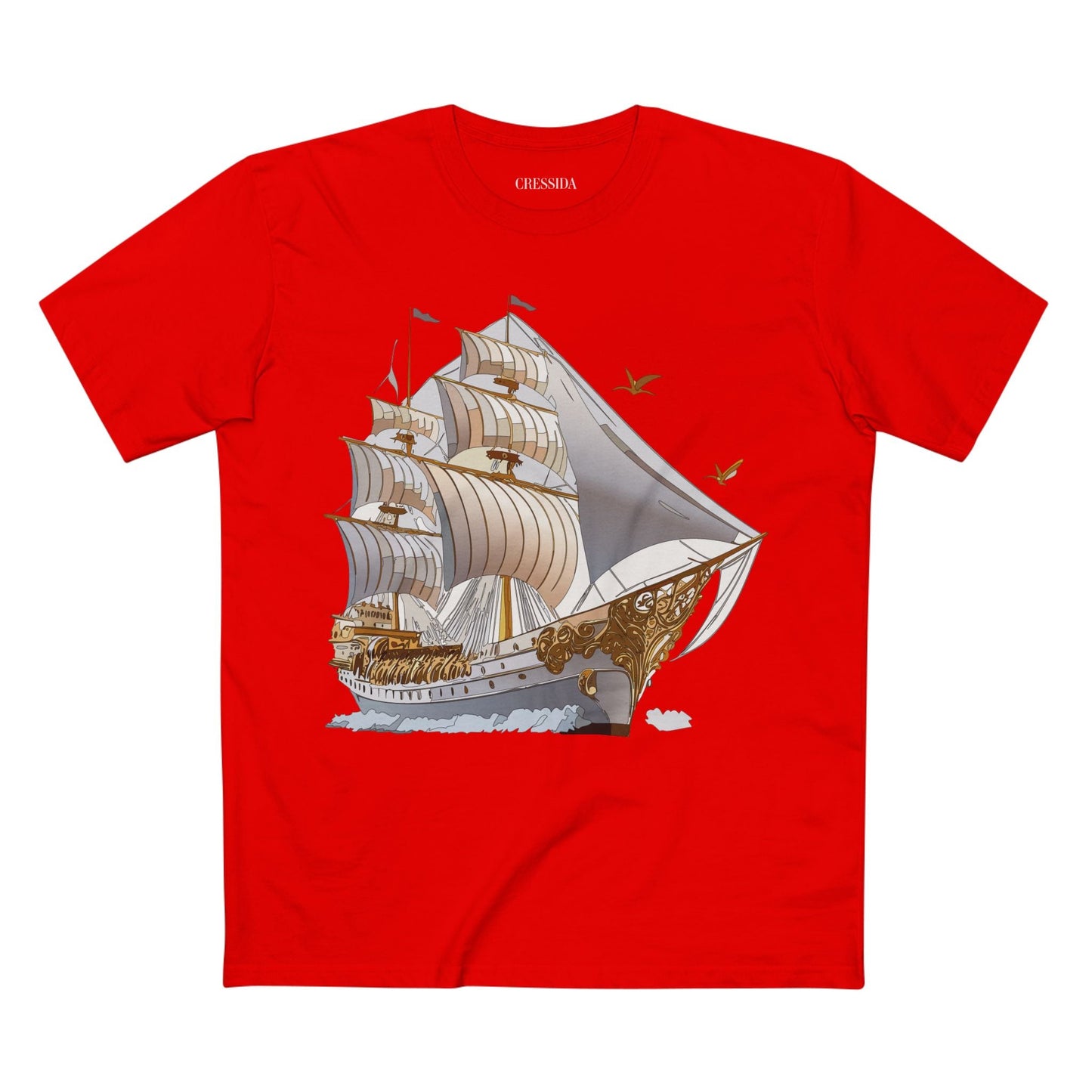 Ship Graphic Unisex 100 Cotton T-Shirt with Gold Frigate Art Design 16