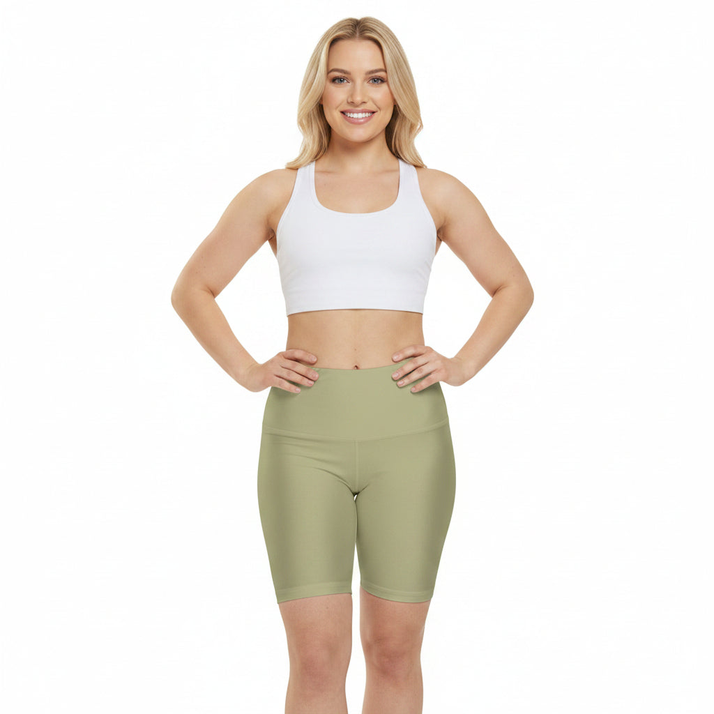 Dry Sage Olive High-Waist Women's Workout Shorts — Biker Yoga Activewear