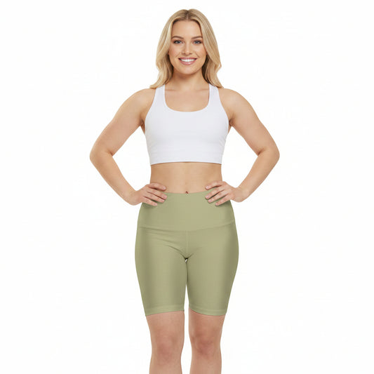 Dry Sage Olive High-Waist Women's Workout Shorts — Biker Yoga Activewear