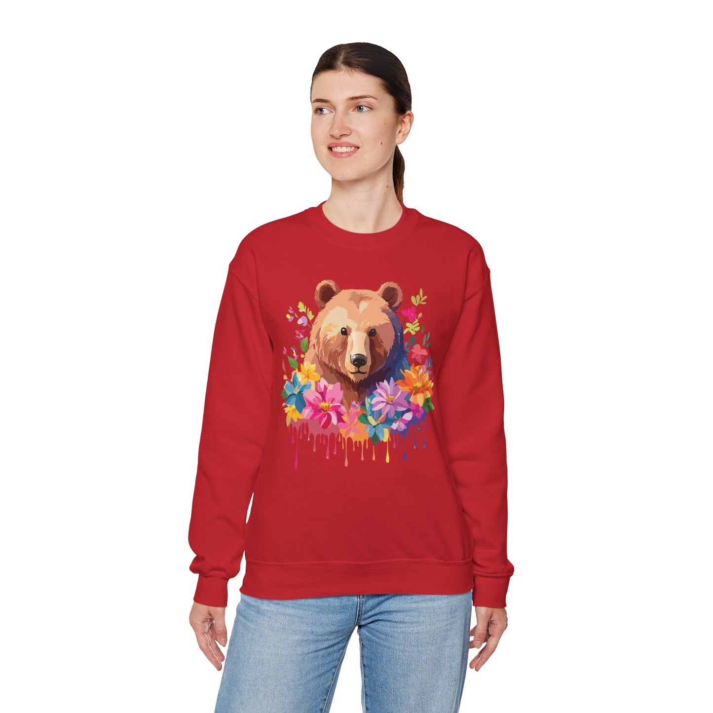 Unisex Floral Bear Sweatshirt With Art Design Animals Sweatshirt