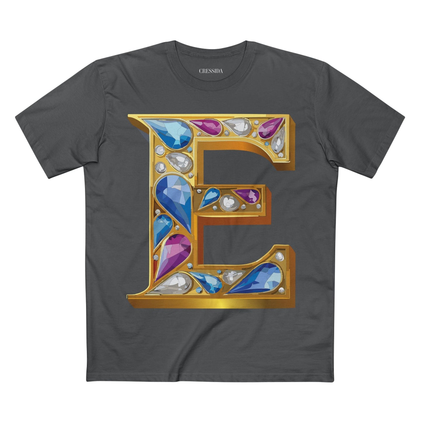 Letter E Graphic Design Tee Unisex 100 Cotton With Antique Gold Letters Artwork T-Shirt