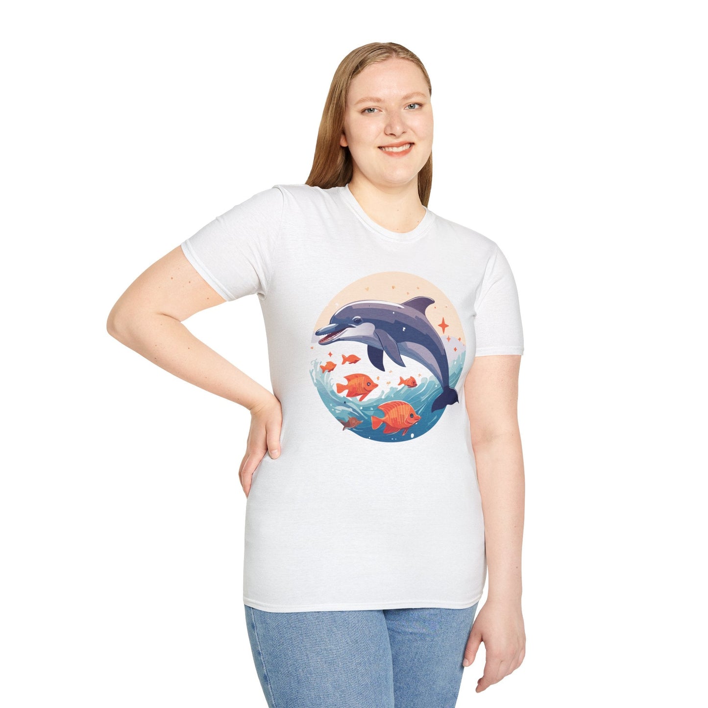Unisex Dolphin Shirt Gildan Softstyle 64000 Short Sleeve Fish Tee With Dolphin Graphic