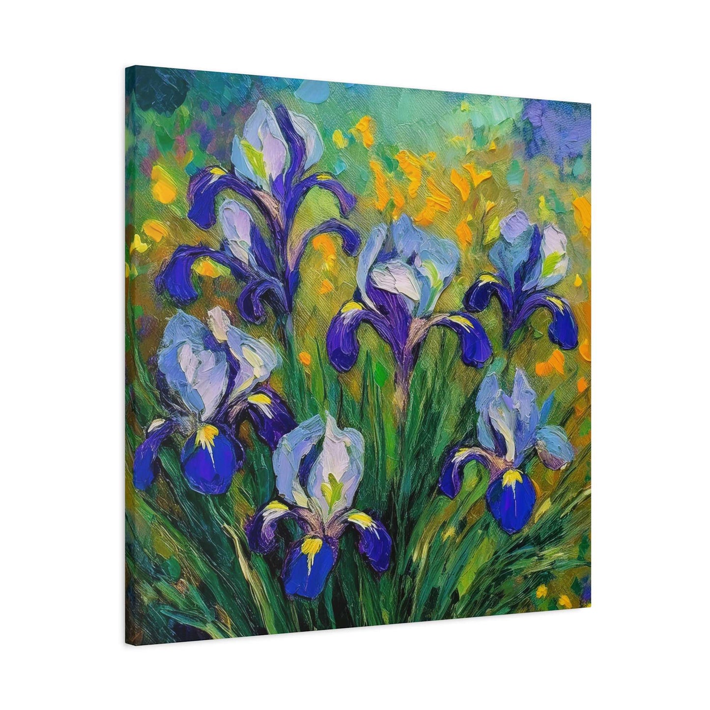 Irises Floral Print Canvas, Floral Oil Paint Print 20x20, 24x24, 30x30, 32x32, 36x36 Art Design Pine-Wood Inner Frame MC-186