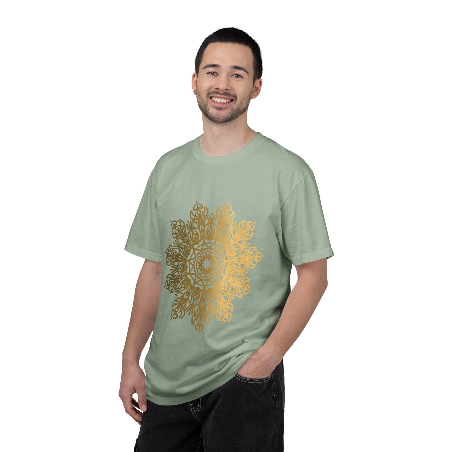 Unisex Garment Dyed Cotton T-Shirt with Mandala Graphic Design
