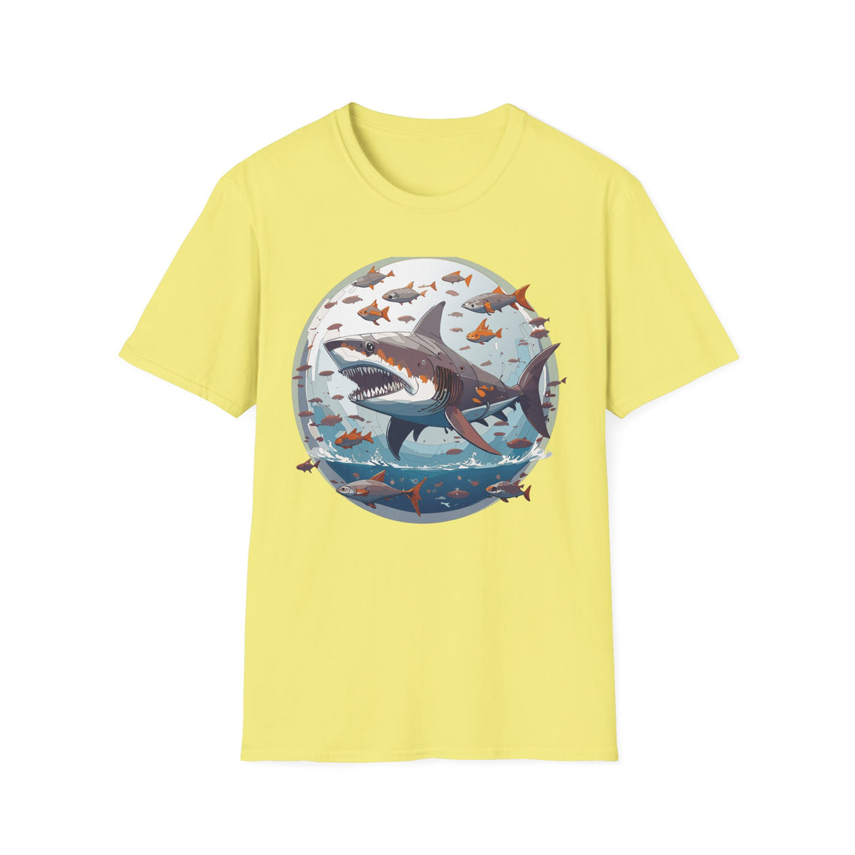 Great White Shark Illustration T-Shirt | Ocean Scene, Fish Bubble