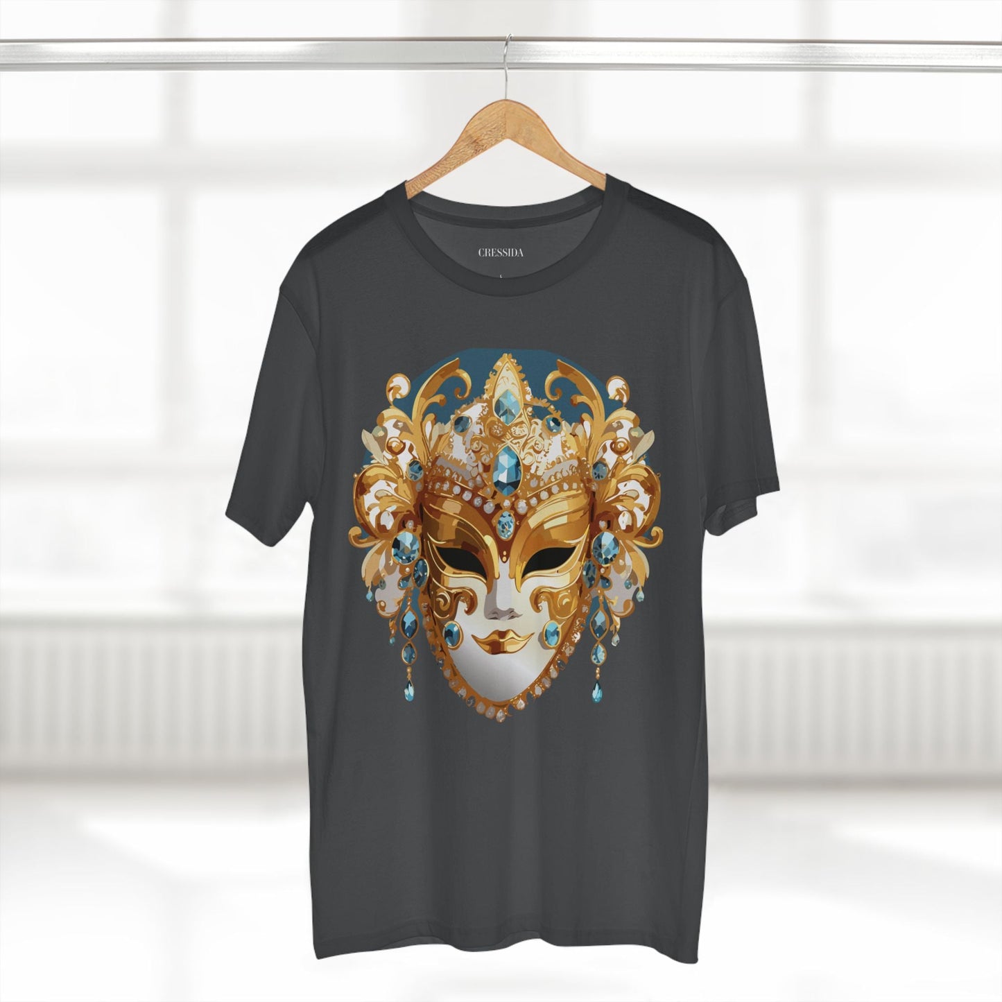 Carnival Mask Graphic T-Shirt Unisex 100 Cotton With Antique Gold Art Design Tee 12